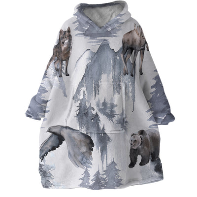 Snow Mountain Wolf Barber Blanket Hoodie