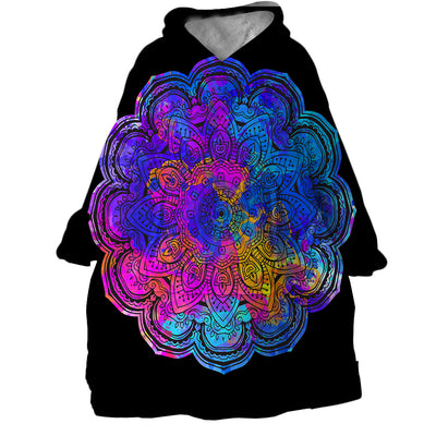 Hippie Psychedelic Colorful Hoodie Blanket