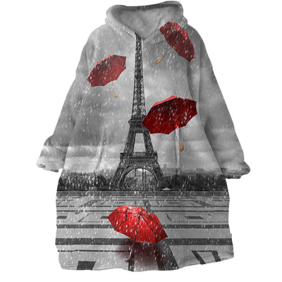 Eiffel Tower Red Umbrella Hoodie Blanket